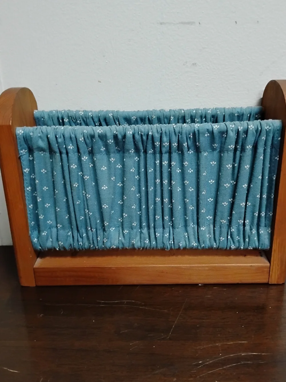 Wooden Heart Napkin Holder Curtain Kitchy Cottagecore Rustic Cabin Blue/Hearts